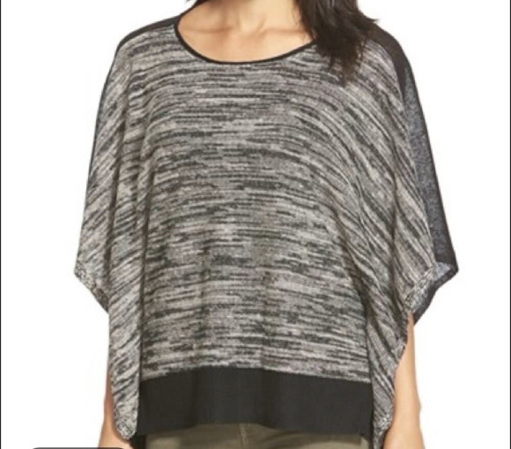Eileen Fisher Organic Linen Twist Knit Raglan Box Sweater Poncho Top One Size